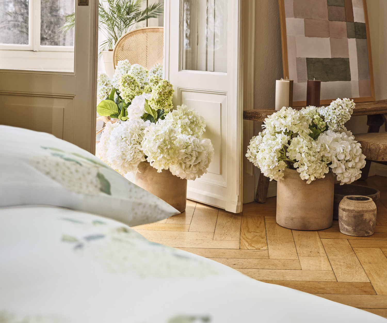 Schlossberg HORTENSIA blanc Satin Bed Linen – The Timeless Beauty of Hydrangeas