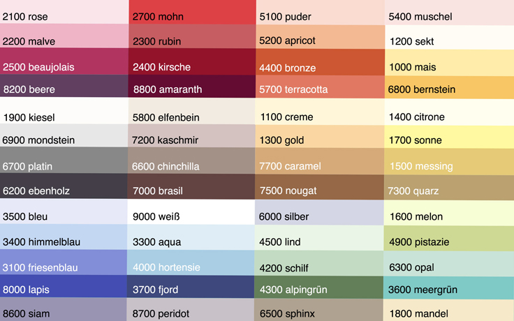 farbkarte-digital Ropa de cama KORDEL de Graser - Carta de colores
