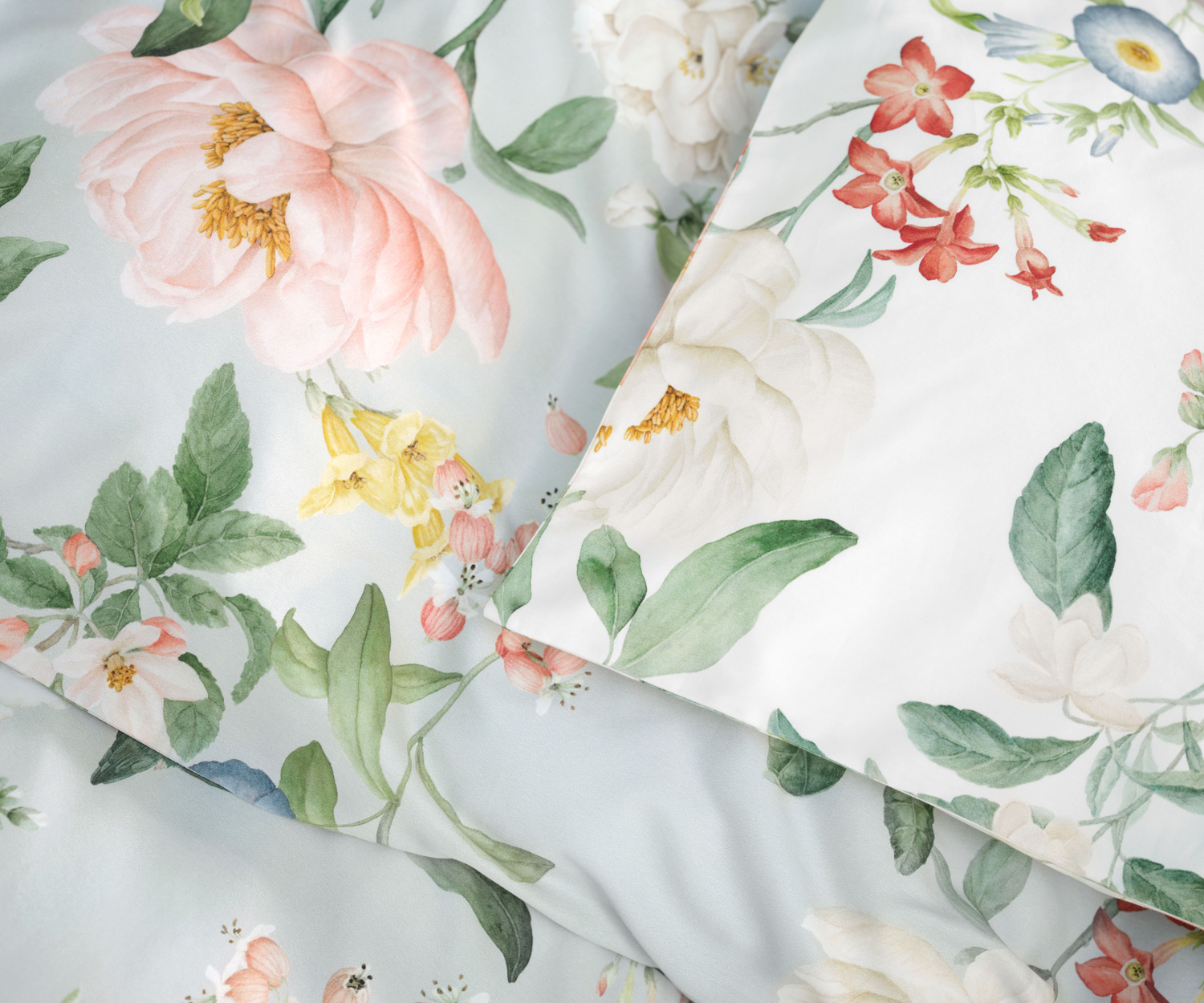 Schlossberg_ARTEMIS_blanc-vert_Detail Schlossberg ARTEMIS Satin blanc / vert bed linen