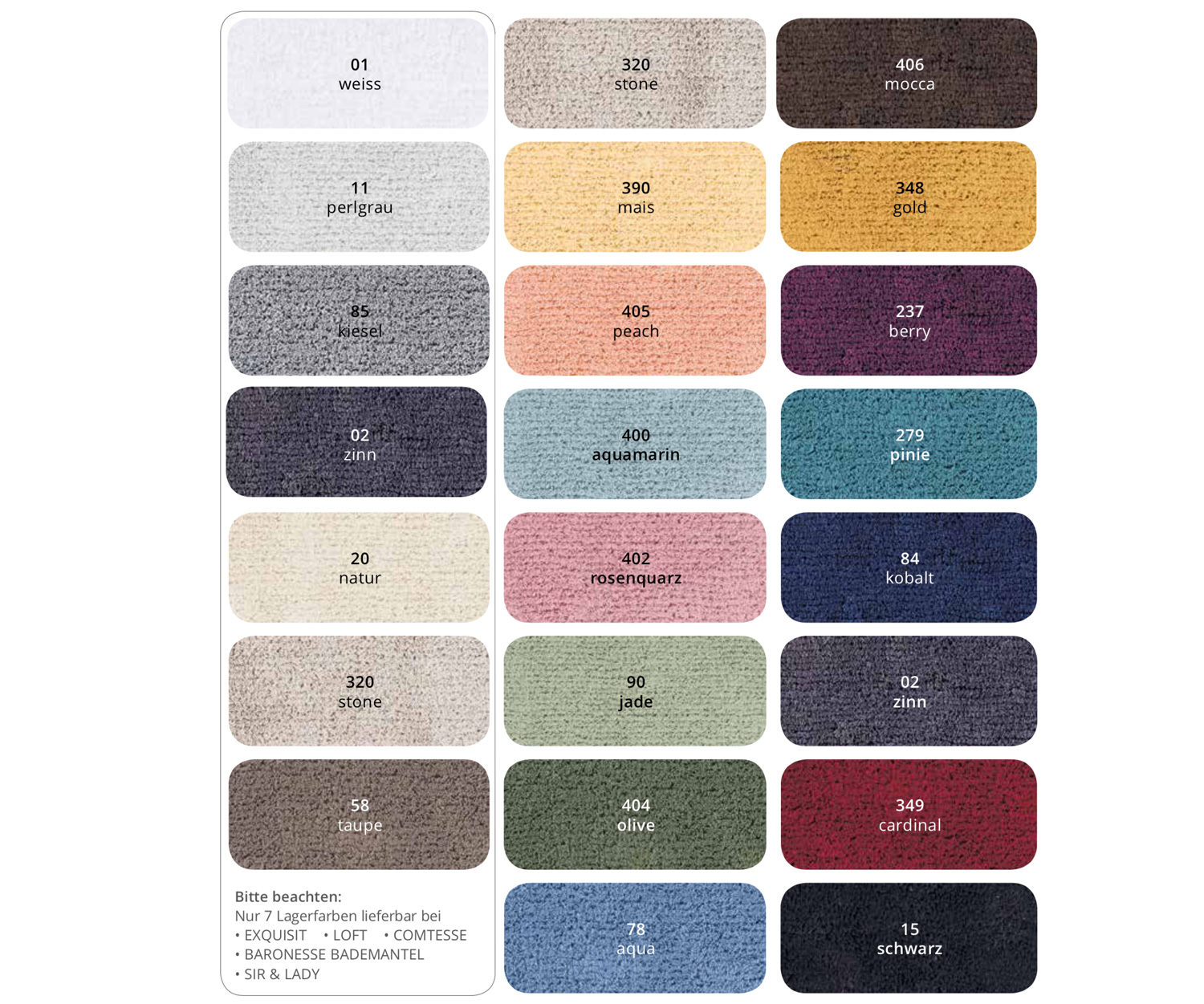 BW-Farben-Rhomtuft-2020 Rhomtuft Quadro + Arena - 21 colours