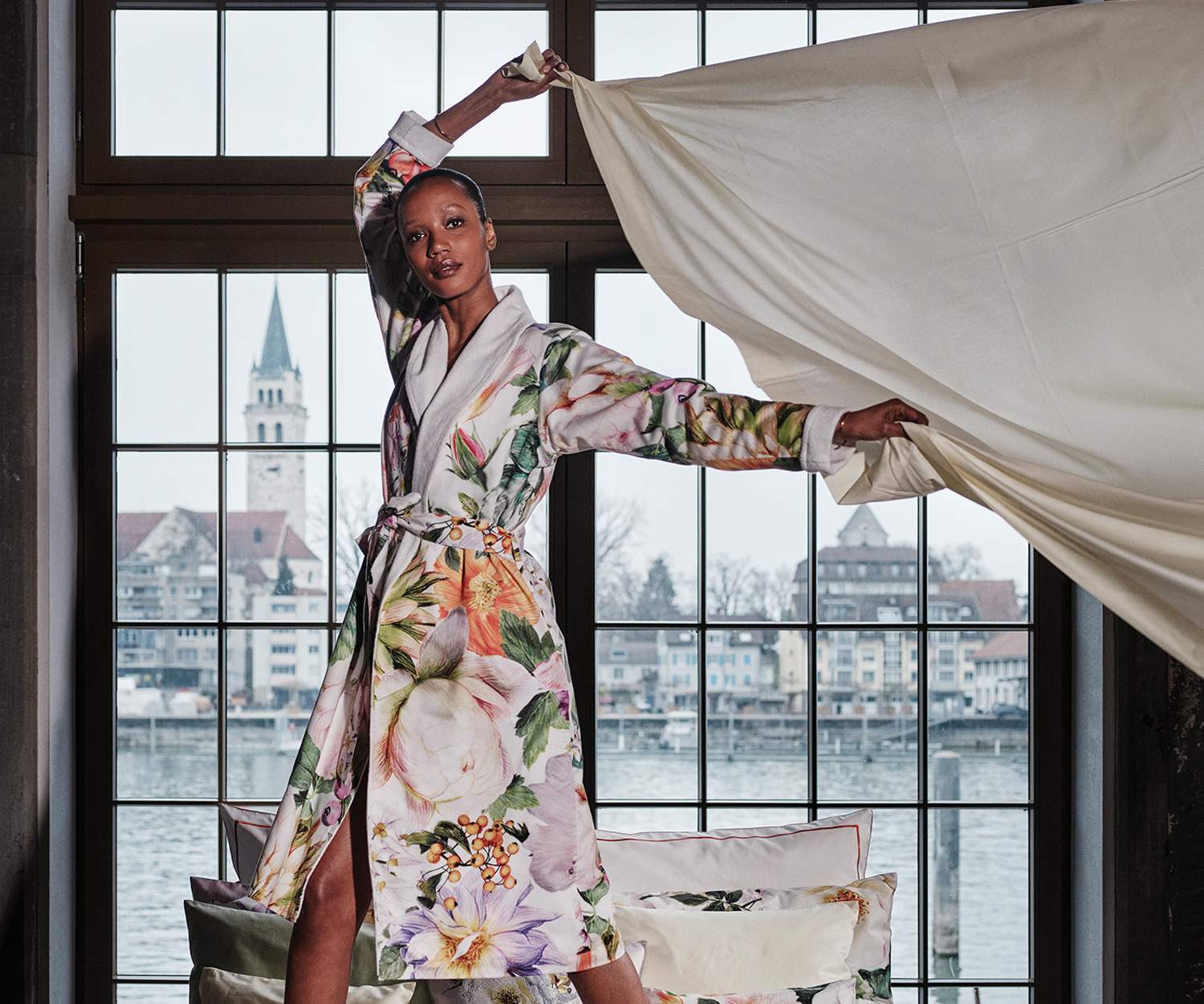 Fischbacher dressing gown FLEURS VOLANTE