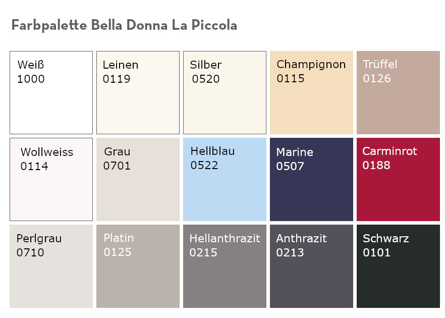 Formesse_Farbpalette_2023_Bella-Donna-La-Piccola_15-Farben BELLA DONNA La Piccola colores