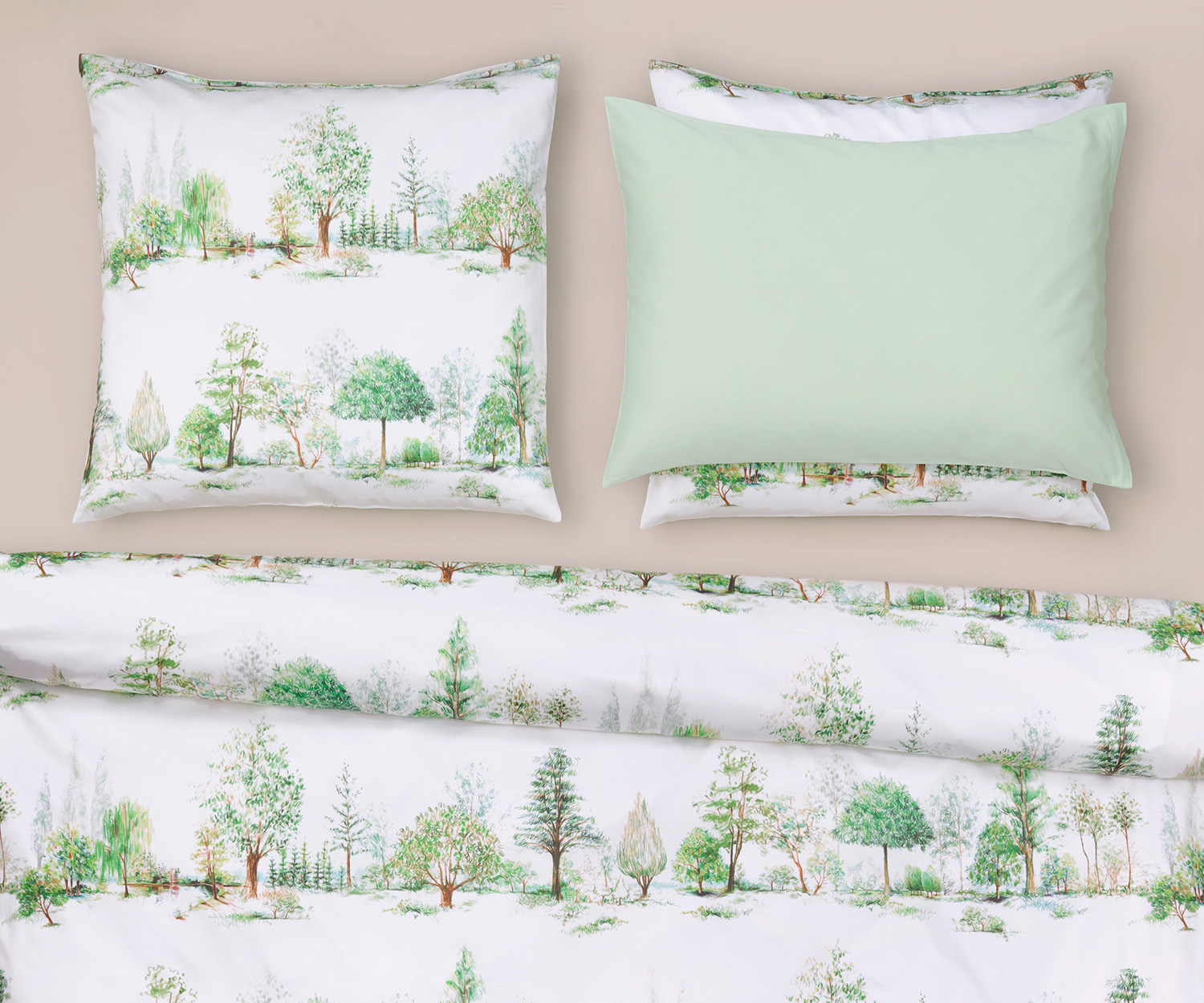 Fischbacher Ropa de cama TREES de satén 