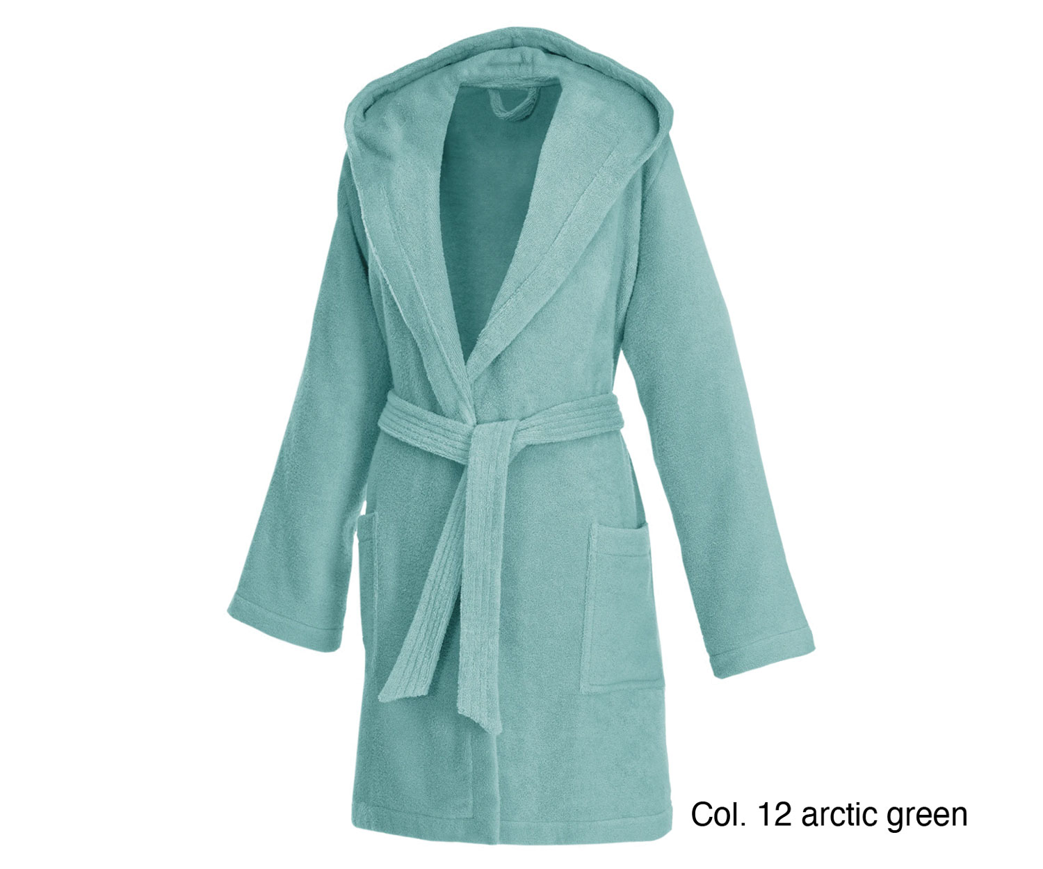 Weseta short bathrobe with hood col. 12 arctic green